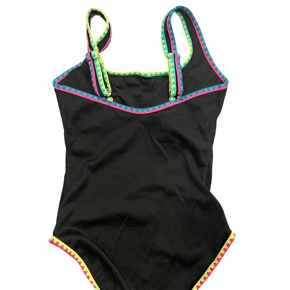 NWT Ribbed One Piece POPVIL Swimsuit Bright Trim Accents Sexy Modern Style - Picture 2 of 4
